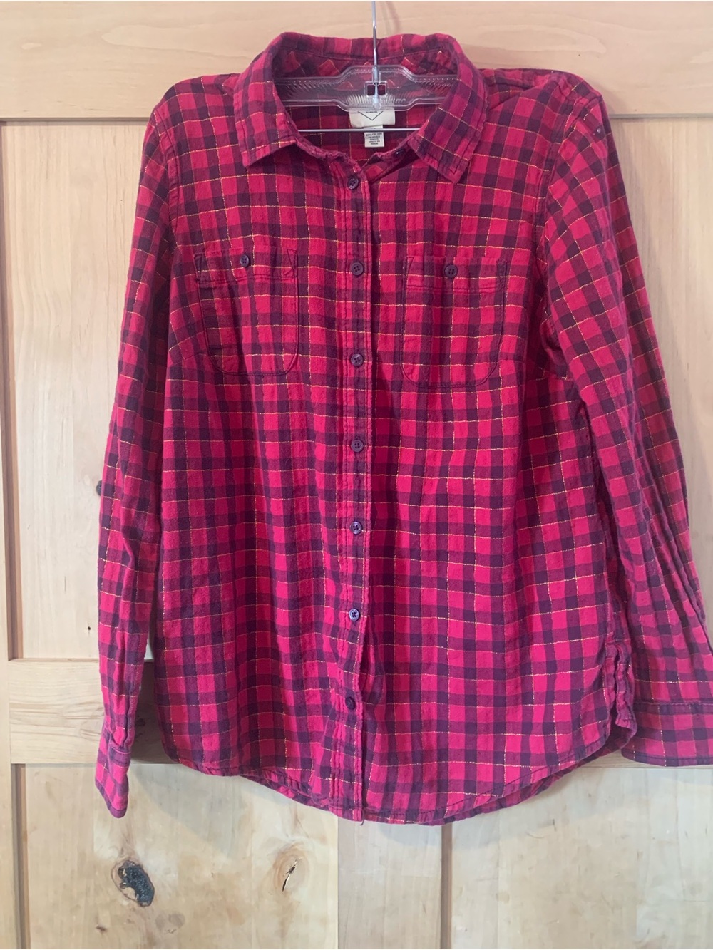 St. John's Bay Pink and Purple Plaid Button-Down Shirt